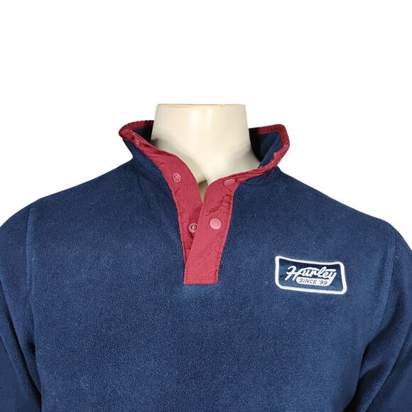 Hurley Fleece Pullover Sweatshirt Size Small Blue and Red Henley Snap Button Up - Picture 2 of 11